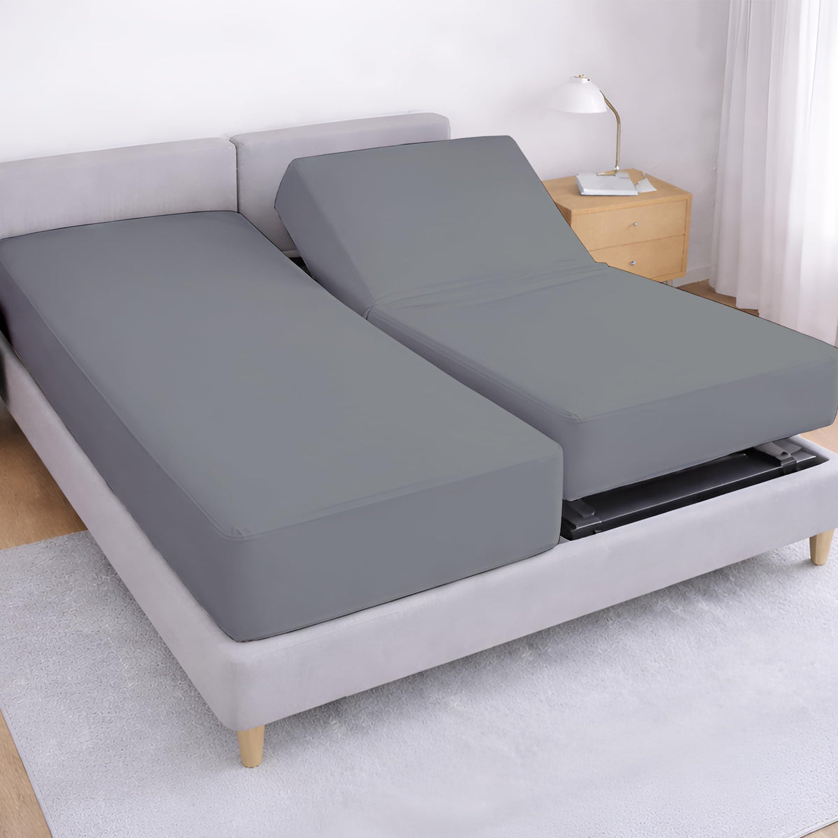 Split King Adjustable Bed Fitted Sheets, Soft Brushed Microfiber, Dark Grey