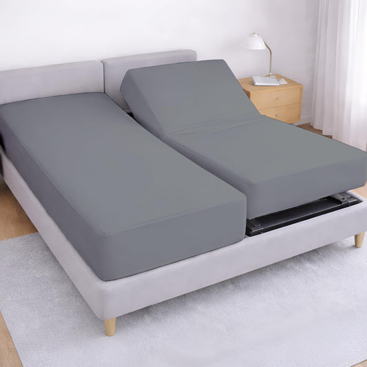 Split King Adjustable Bed Fitted Sheets, Soft Brushed Microfiber, Dark Grey
