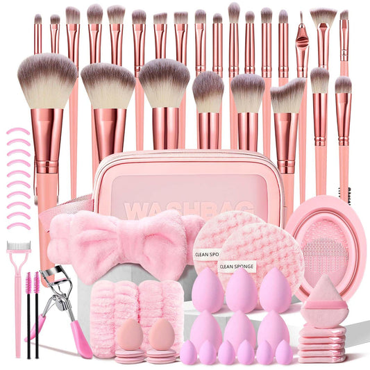HGHDBT 70Pcs Pink Makeup Brushes Set Professional Makeup Kit Multi-functional Makeup Tool Set with Case Facial Makeup Accessories, Foundation Makeup Brush Kit Eye and Face Make up Brushes & Tools