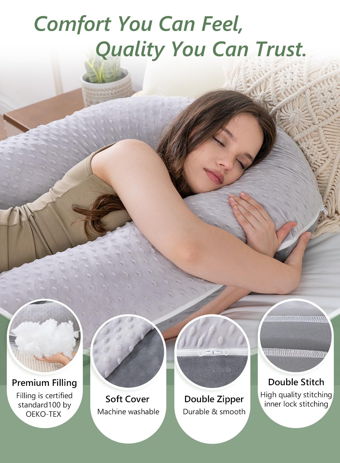 Meiz Question Mark Body Pillow for Adults & Couples, Dual-Sided Velvet Long Bolster Pillow with Detachable Heart Cushion for Hugging, Full Body Support Pillow for Side Sleepers & Back Support