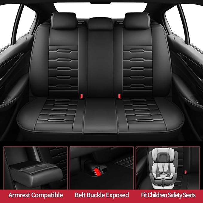 Fit Honda Fit Car Seat Covers for Honda Fit 2007-2019 2020 - Upgraded Premium Waterproof & Breathable Leather, Airbag Compatible, All-Weather Seat Cushion Protector (Full Set, Black)