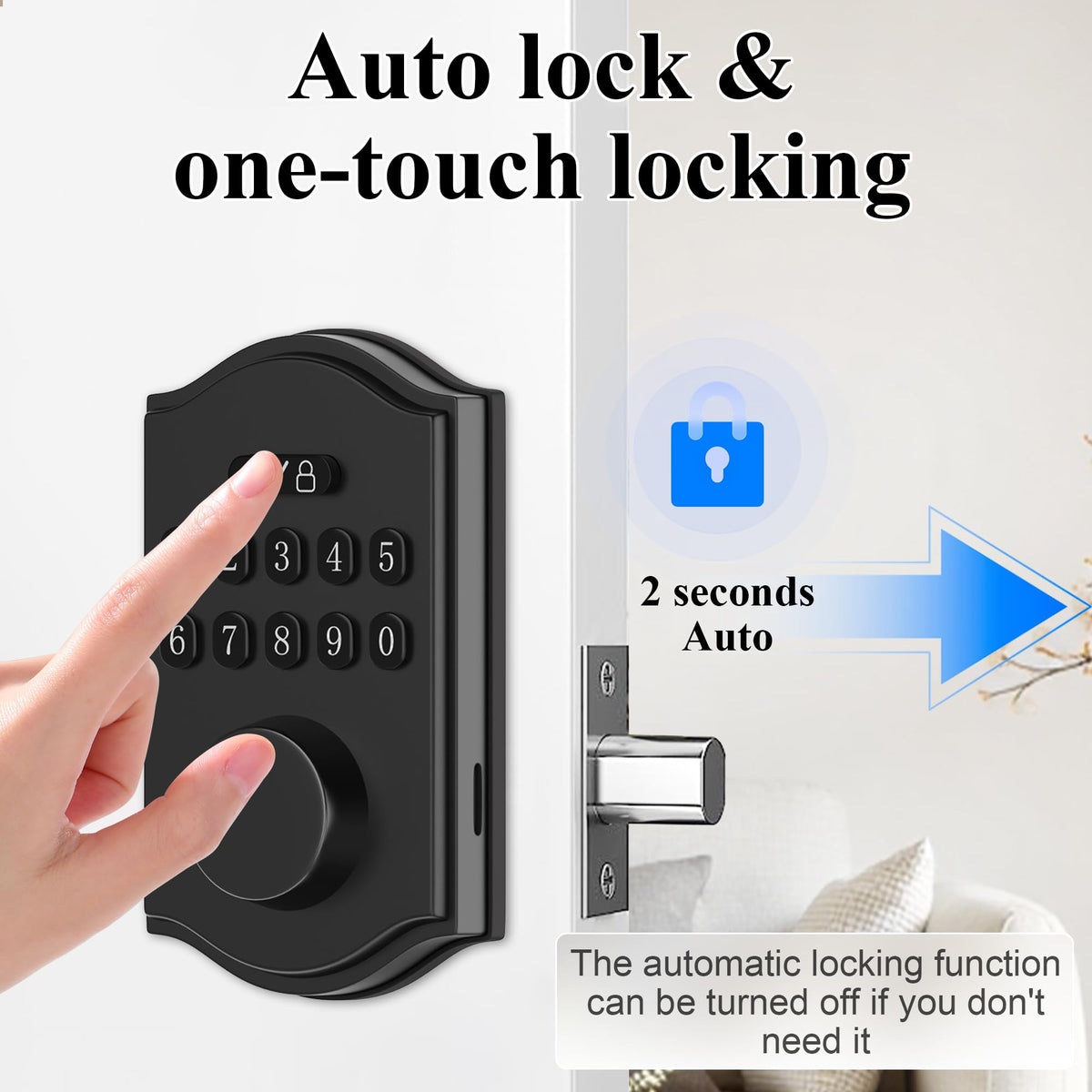 Keyless Entry Door Lock with Keypad,Smart Deadbolt, USB Emergency Charge