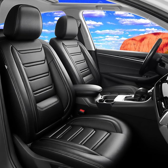 Fit Civic Car Seat Covers (2 Row 5 Seats) for Select Honda Civic 2020-2026 Sedan(Not for Coupe) - Premium Full Coverage Leather, Waterproof All Weather Breathable Seat Cushion Protector, Black