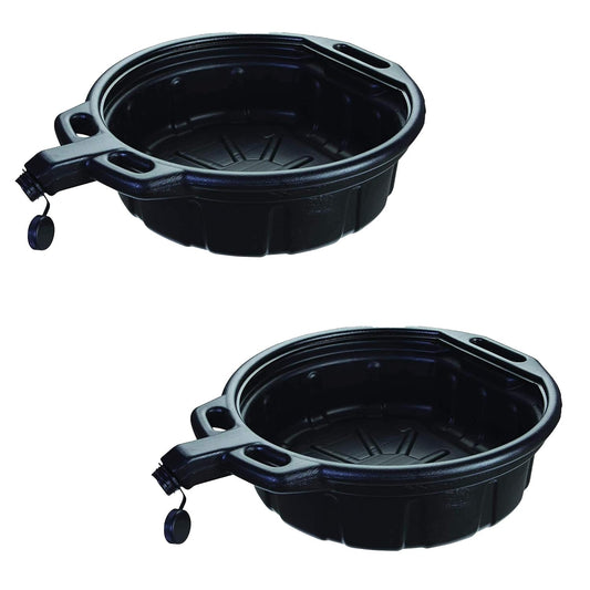 Groz 41960 4.25 Gallon Oil Drain Pan - with Spout Cap, Durable HDPE Construction, Spill-Proof Design for Auto Shops and Garages, Black Color, Pack of 2