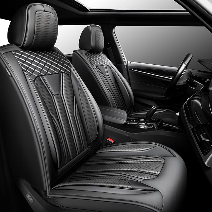 Fit Frontier Car Seat Covers Premium Leather for Nissan Frontier 2009-2025 2026. Waterproof， Breathable, Scratch-Resistant & All-Weather Seat Cushion Protector（Front Seat,All Black