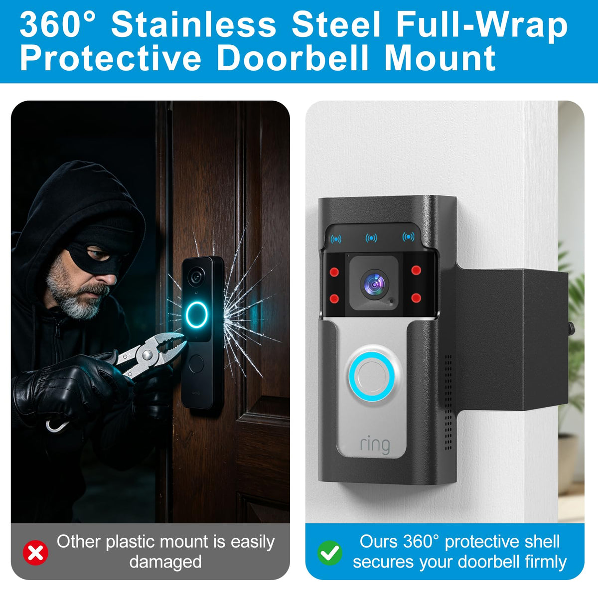 Homalor Ring Doorbell Mount, Anti-Theft, No Drill, Renter Friendly