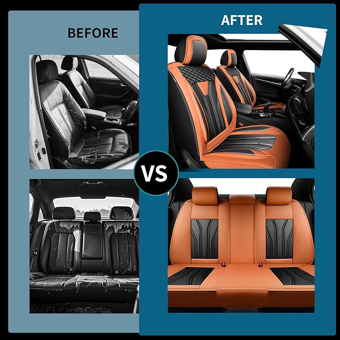 Fit Frontier Car Seat Covers Premium Leather for Nissan Frontier 2009-2025 2026. Waterproof， Breathable, Scratch-Resistant & All-Weather Seat Cushion Protector（Front Seat,Orange&Black