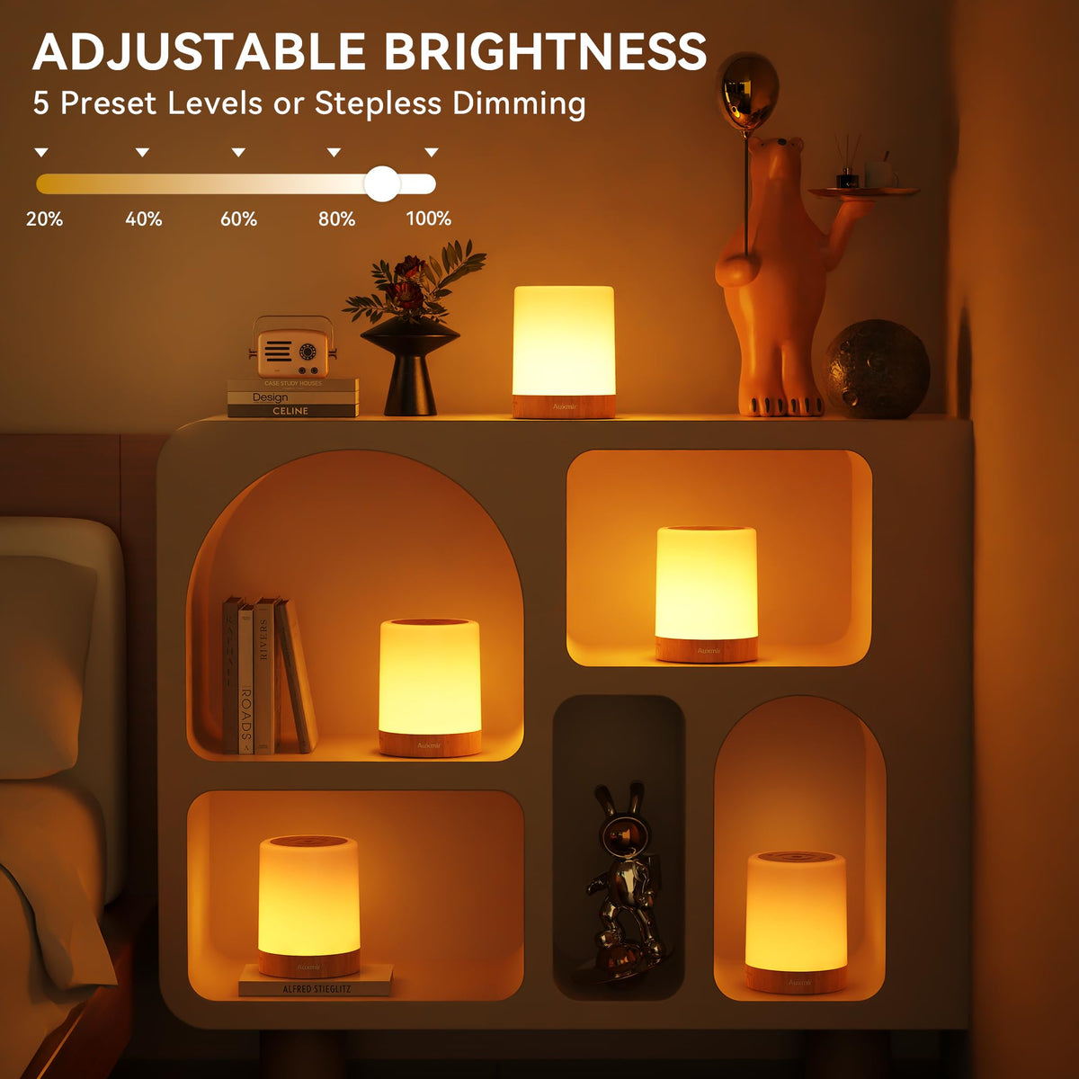 Auxmir Nursery Night Light, Rechargeable Touch Lamp, 256 RGB, Brown-2 Pack
