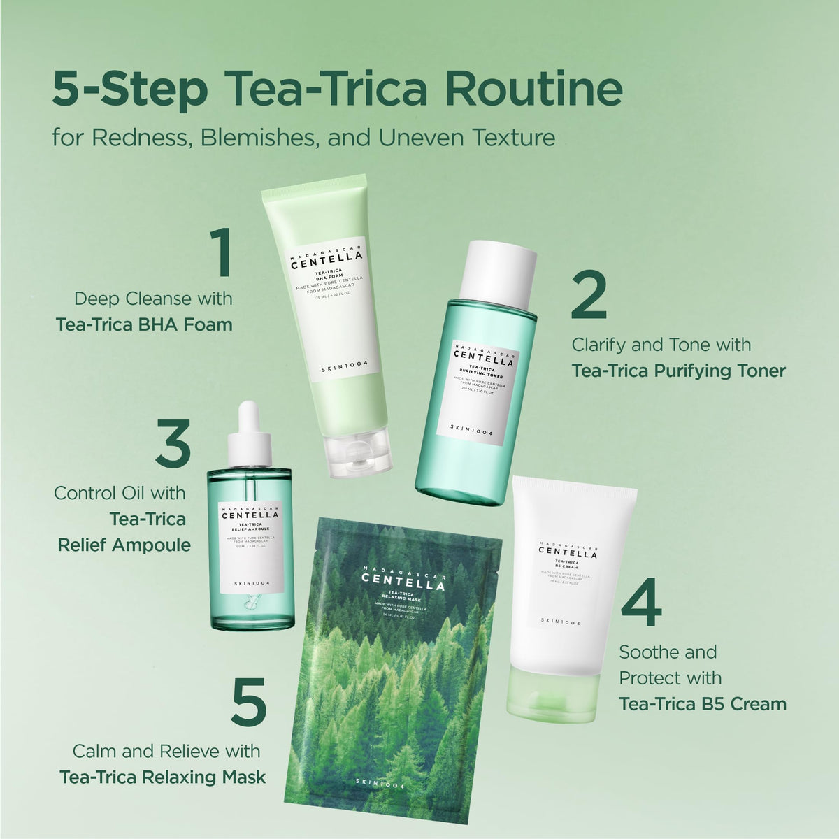 SKIN1004 Tea-Trica BHA Foam, Makeup Remover with Centella Asiatica & Tea Tree, Korean Face Cleanser for Oil & Sebum Balance, Cleansing Foam for Clearing Impurities, Korean Skin Care, 4.22 fl.oz /125ml