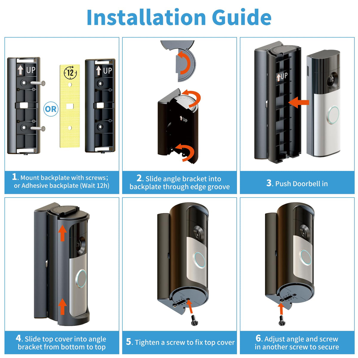 360° Adjustable Ring Doorbell Angle Mount for 2026 Newest Battery Doorbell/Plus/Pro (2nd Gen), No-Drill Adhesive Corner Wedge Kit with Rain Cover, Anti-Theft Video Doorbell Kits for Houses Apartments