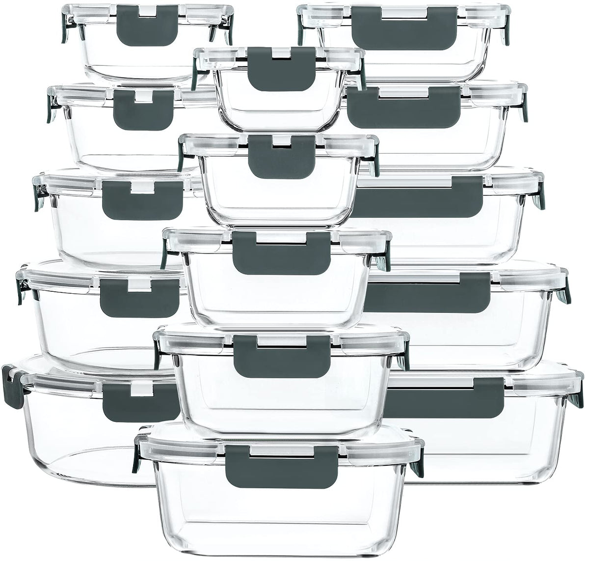 M MCIRCO 30 Piece Extra Large Glass Food Storage Containers with Lids,Gray