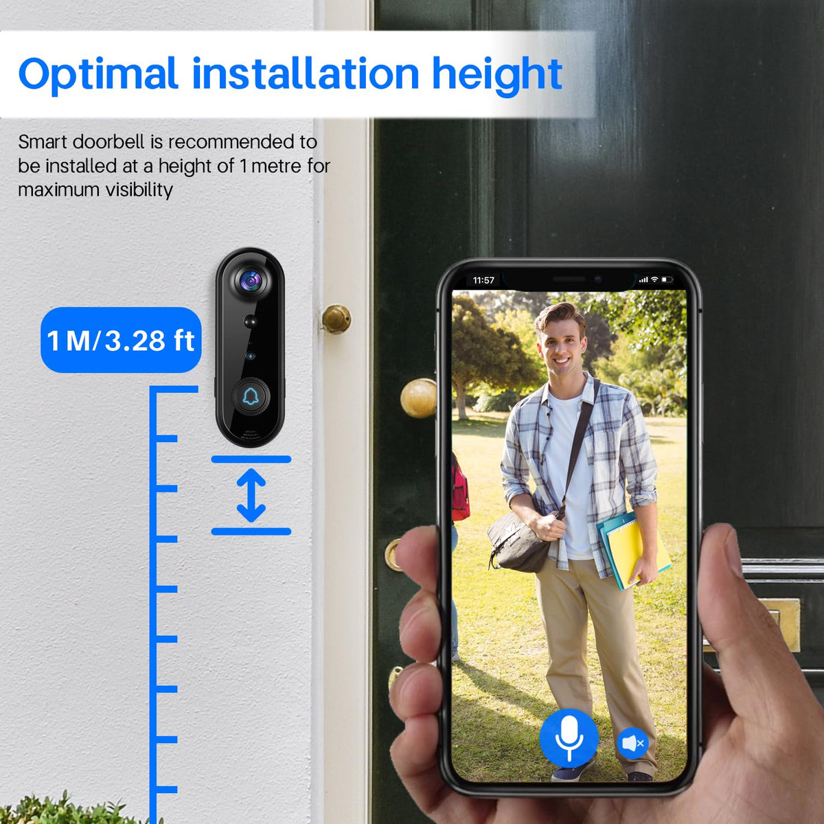 Taishixing HD Wireless Video Doorbell Camera with Chime, Smart Human Detection, Real-time Alert, FHD Night Vision, Two-Way Audio, IP65 Waterproof, 2.4Ghz WiFi, SD Card Storage/Cloud Storage