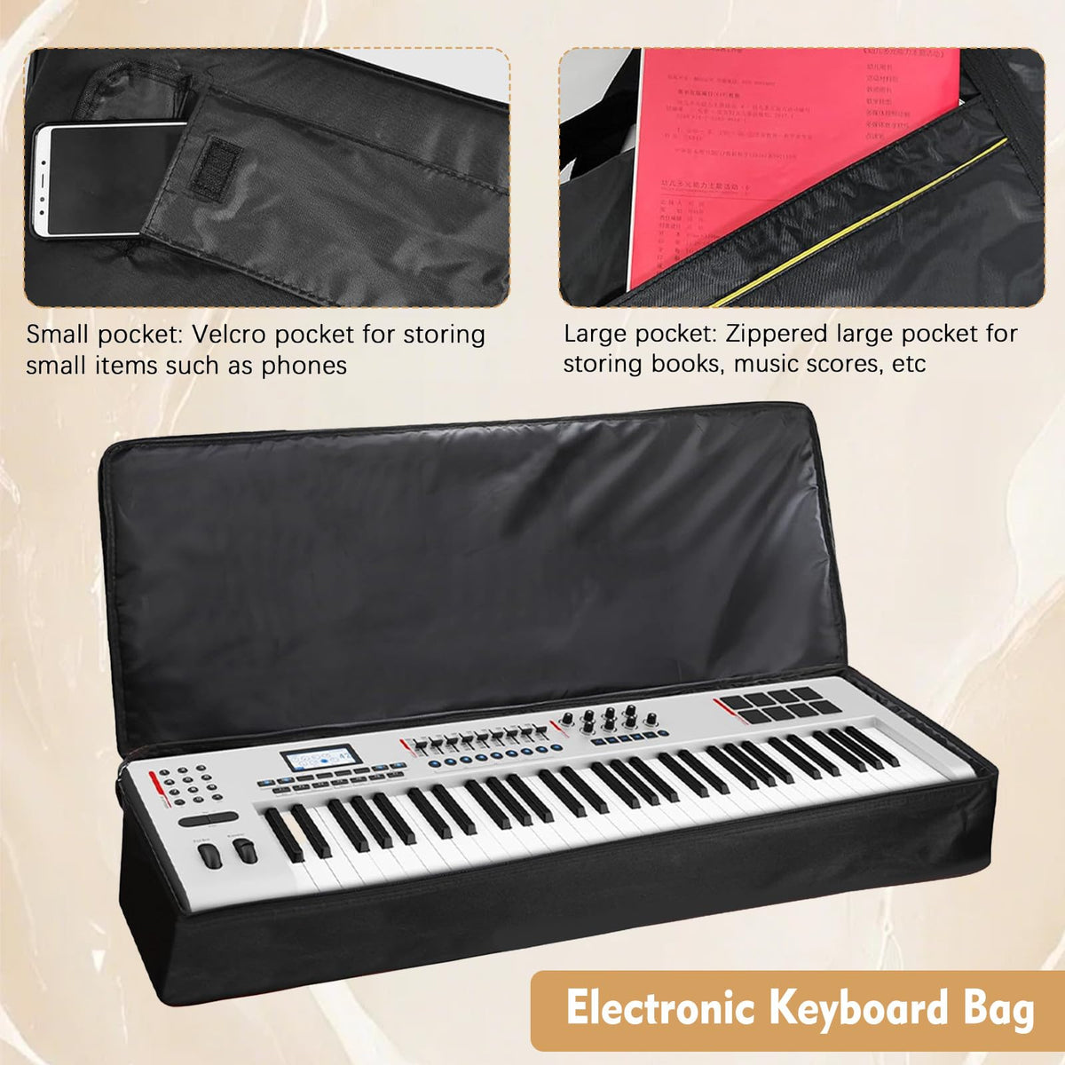 61 Key Keyboard Case, 38.6x16.2x5.1Inch Piano Bag with Handle and Pockets