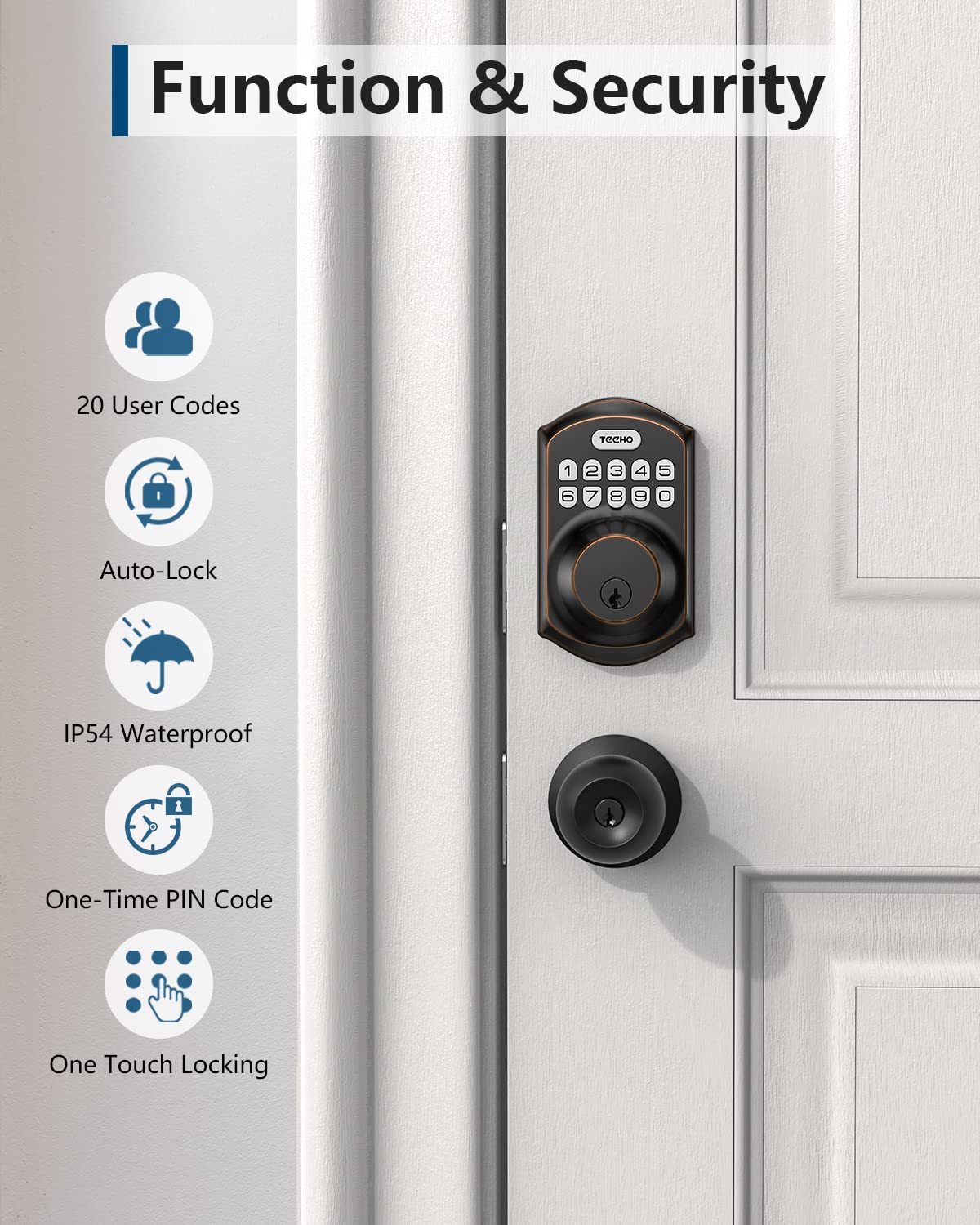 TEEHO TE001 Keyless Entry Deadbolt with Keypad for Front Door, Bronze