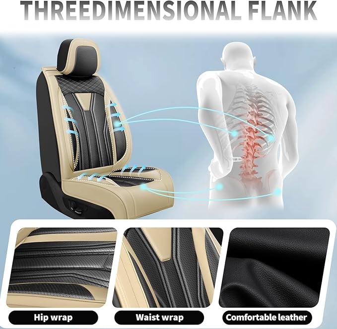 Fit Frontier Car Seat Covers Premium Leather for Nissan Frontier 2009-2025 2026. Waterproof， Breathable, Scratch-Resistant & All-Weather Seat Cushion Protector（Front Seat,Beige&Black