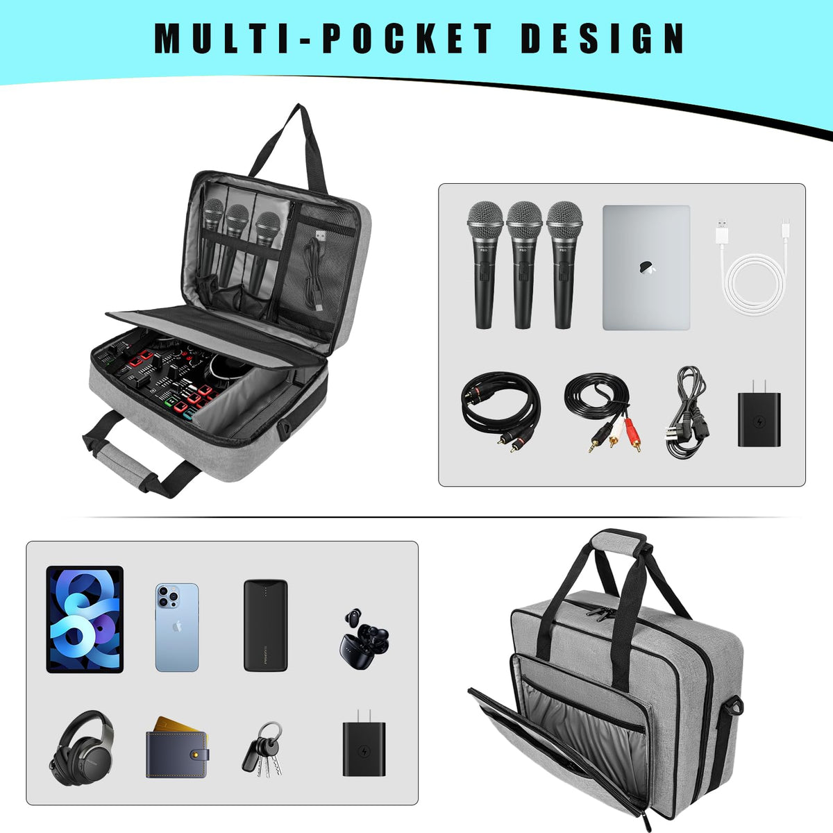 Muscab Audio Mixer Case 0.4 Inch Padded DJ Mixer Bag Travel Padded Case for Audio Mixers, DJ Controllers & Equipment Compatible with RODECaster Pro,RODECaster Pro II,TC-Helicon GoXLR-Grey