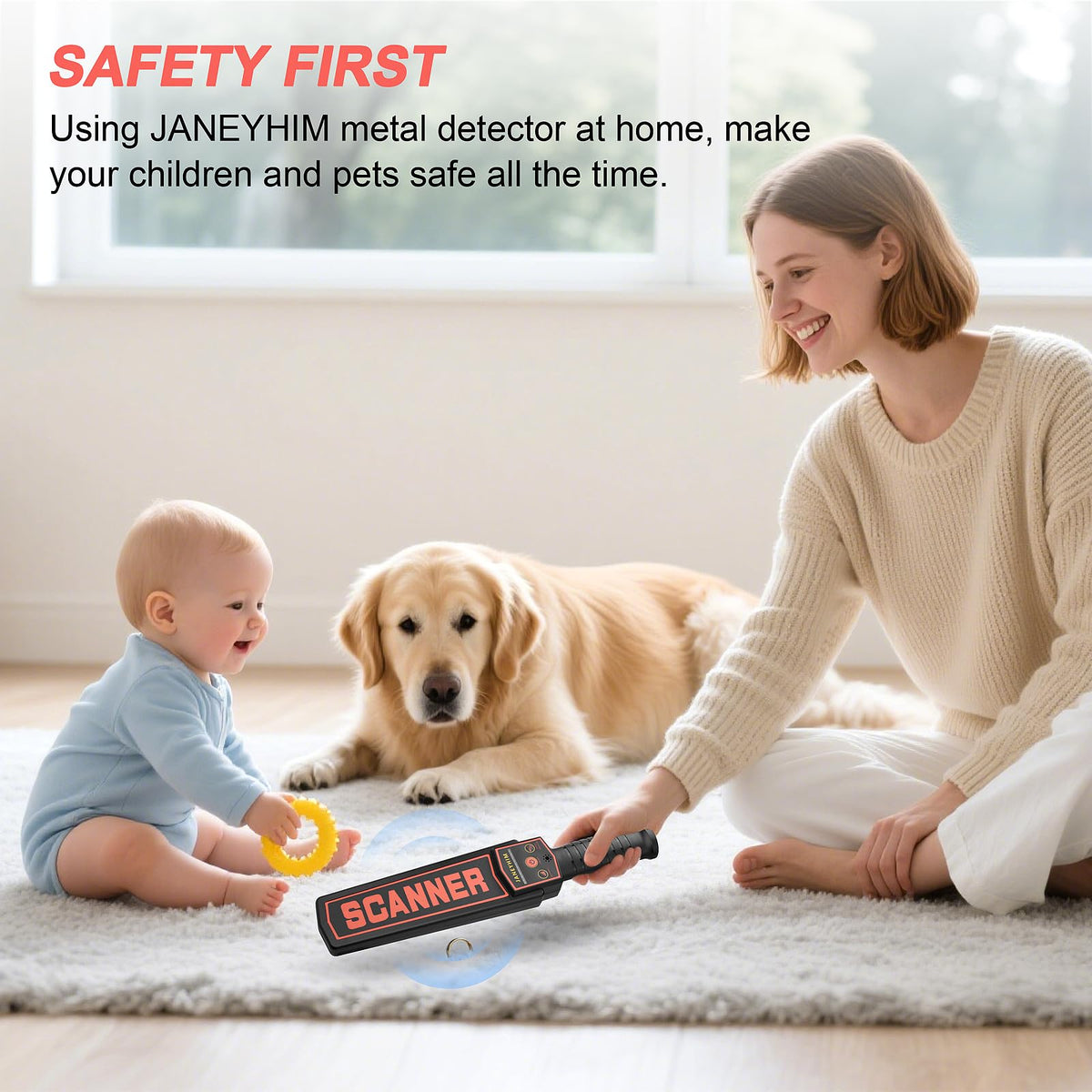 JANEYHIM Handheld Metal Detector Wand Security Scanner,High-Sensitivity Security Wand Metal Detector,Nail Finder,Metal Detector Wand for Woodworking (Built-in Battery, with Charging Line)