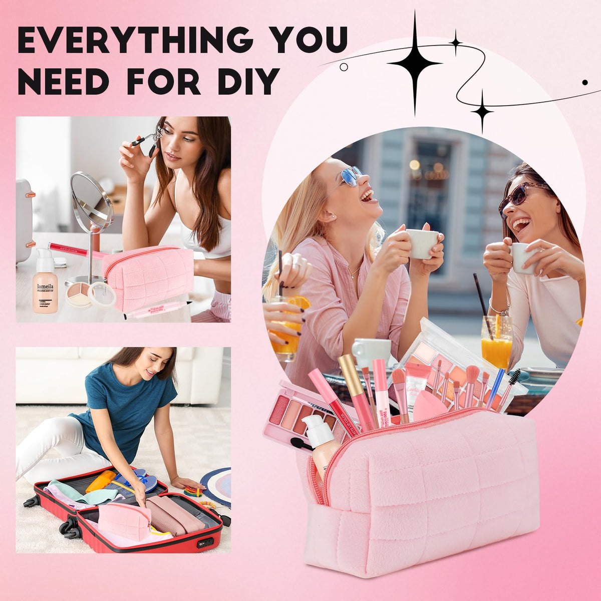 All In One Makeup Kit for Teen Girls Beginners with Foundation,Eyeshadow, Lipstick, Eyeliner, Mascara, Brushes, Bag, Travel Friendly MakeUp Gift Set, Birthday Gifts for Teen Girls, Graduation Gifts