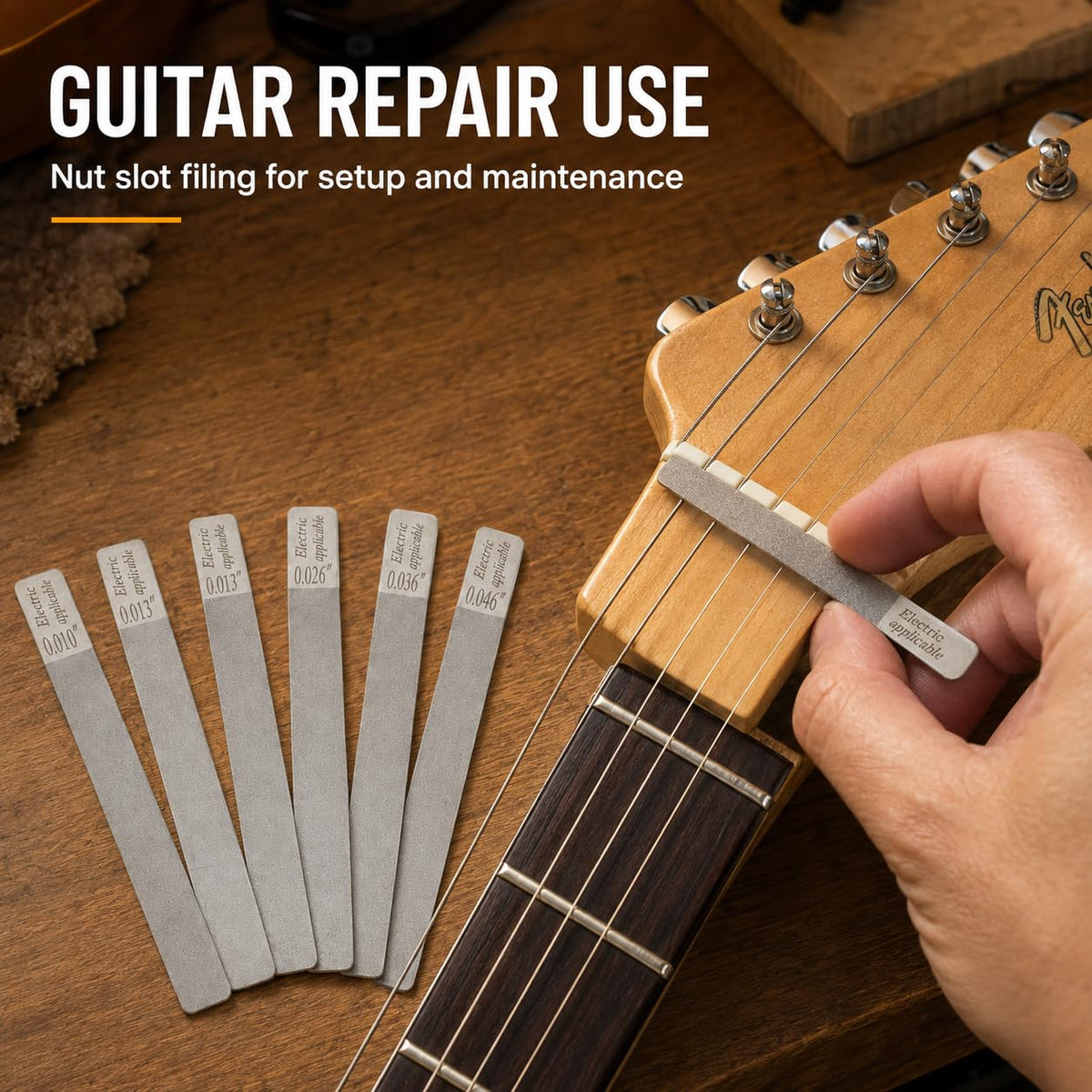 6Pcs Guitar Nut Files Fret Crowning Slot Filing Tool Kit for Acoustic Guitar Electric Guitar Bass Ukulele, Stainless Steel Luthier Repair Tool Set (for electric 10-46)