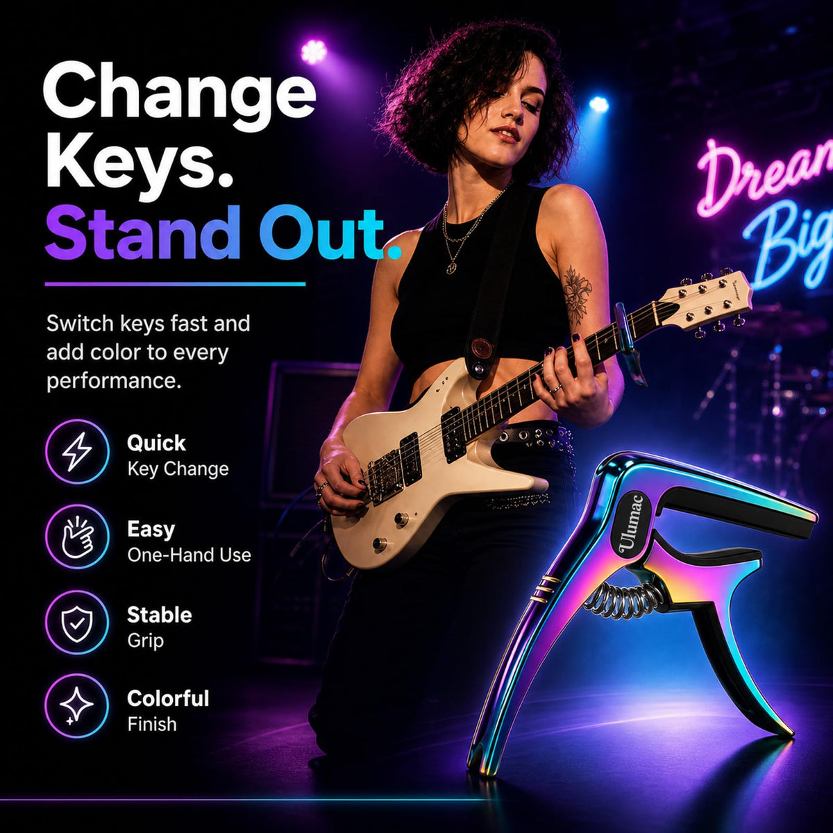 Rainbow Guitar Capo for Acoustic & Electric Guitar, Gift for Guitar Player