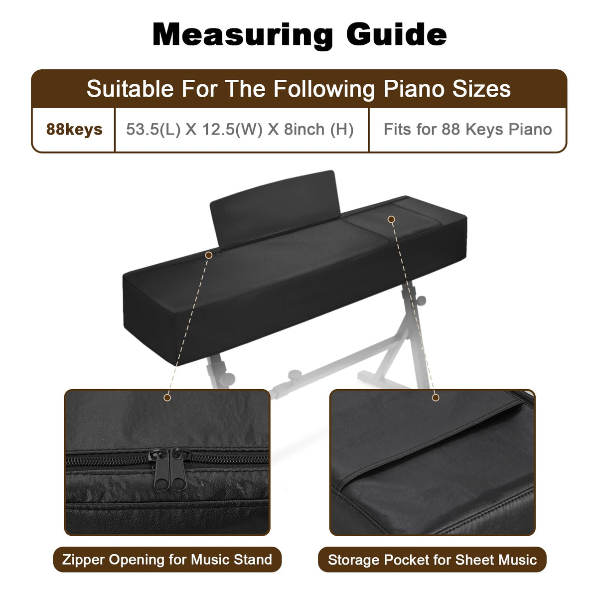 Explore Land 88 Keys Digital Piano Dust Cover, 53.5"Lx12.5"Wx8"H, Black