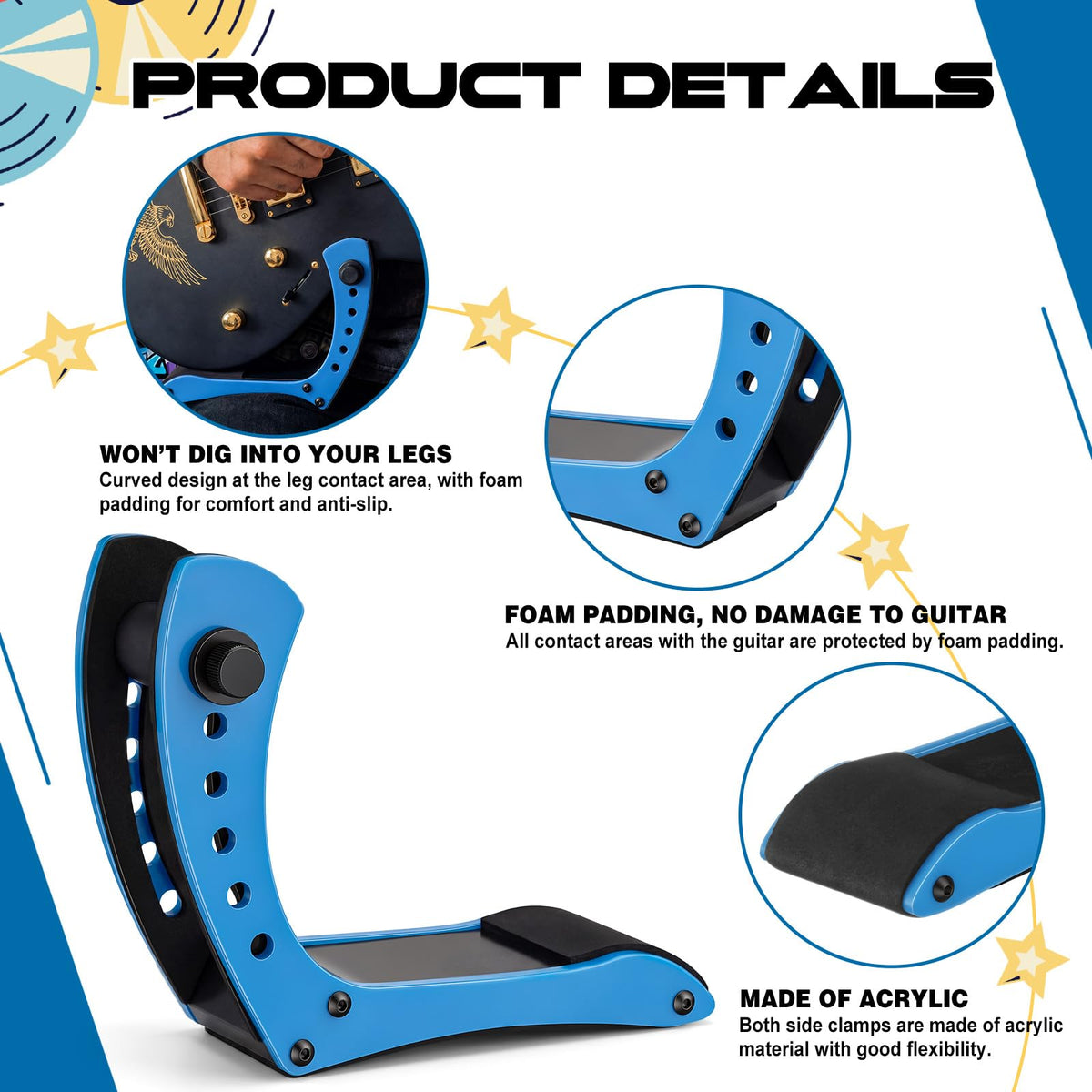 Chumia Ergonomic Electric Guitar Holder Guitar Plastic Rest Leg, Blue