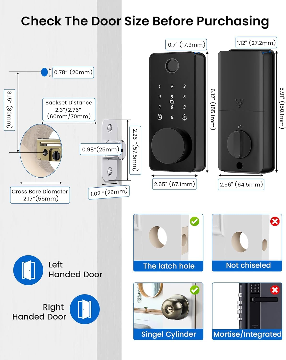 Fingerprint Keyless Entry Door Lock, Smart Deadbolt Lock App Control
