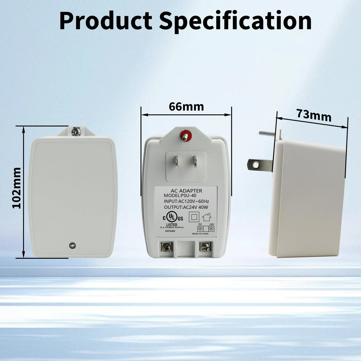 Plug-in Doorbell Power Supply, 24V 40VA Auto-Resetting AC Transformer