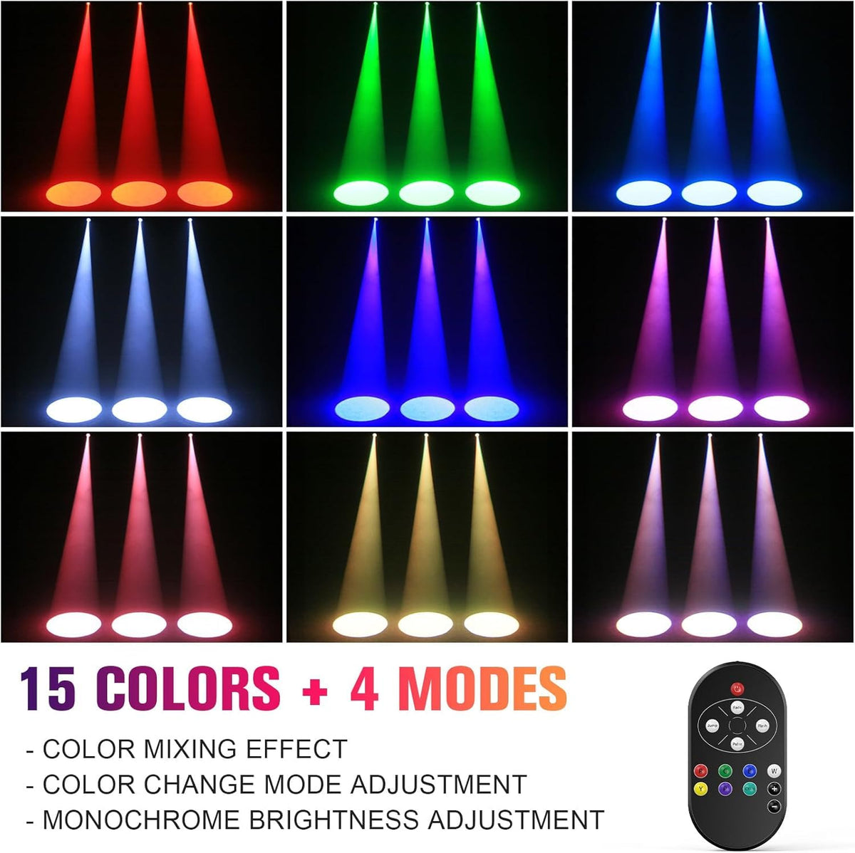 20W Pinspot Light with Remote,RGBWYP+Cyan LED Beam Spot Lights,Ultra Bright Mirror Disco Ball Spotlight Stage Light for DJ Disco Party Bar Club Show Wedding Children's Theater (Black, 2 Pack)