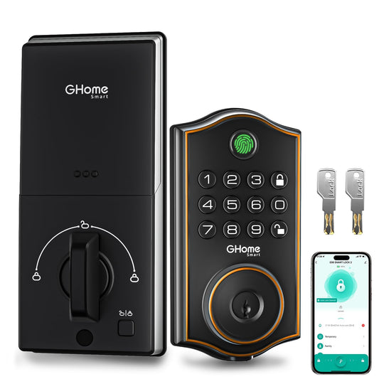 GHome Smart Fingerprint Door Lock for Front Door, 1.0s Unlock AI Self-Learning Keyless Entry Deadbolt with App Control, Keypad, Auto Lock, Digital Code Smart Lock for Home, Airbnb, Apartment, Garage