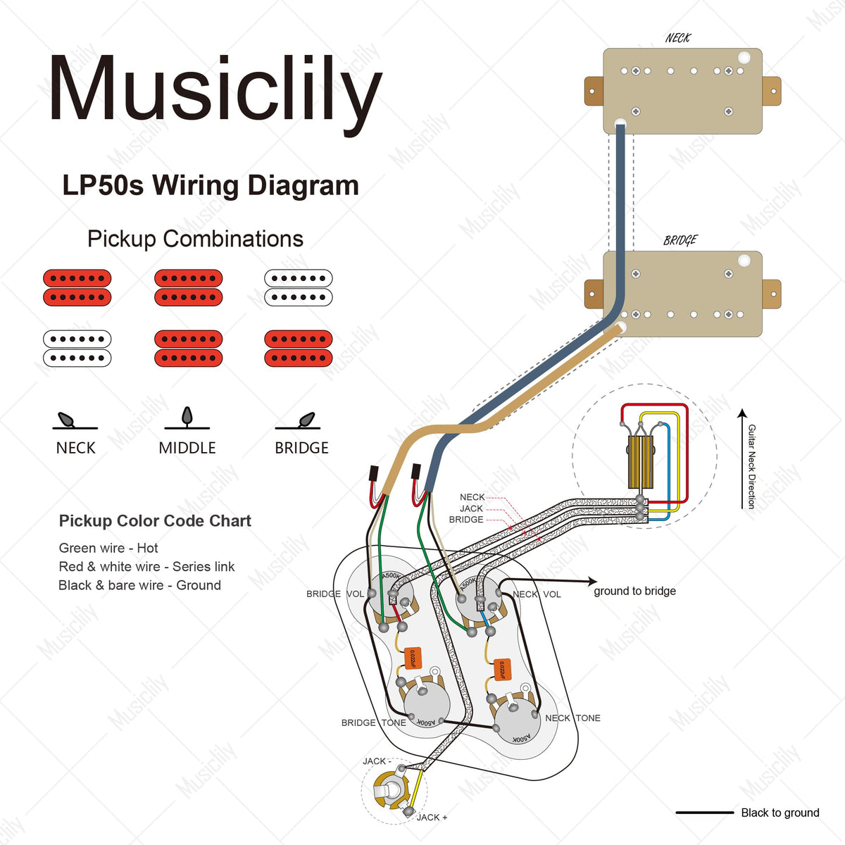 Musiclily Pro LP STD Vintage 50s Pre-wired Wring Harness Kit Upgrade