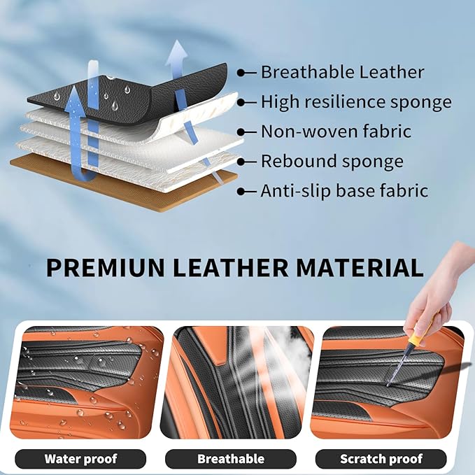 Fit Frontier Car Seat Covers Premium Leather for Nissan Frontier 2009-2025 2026. Waterproof， Breathable, Scratch-Resistant & All-Weather Seat Cushion Protector（Full Set,Orange&Black