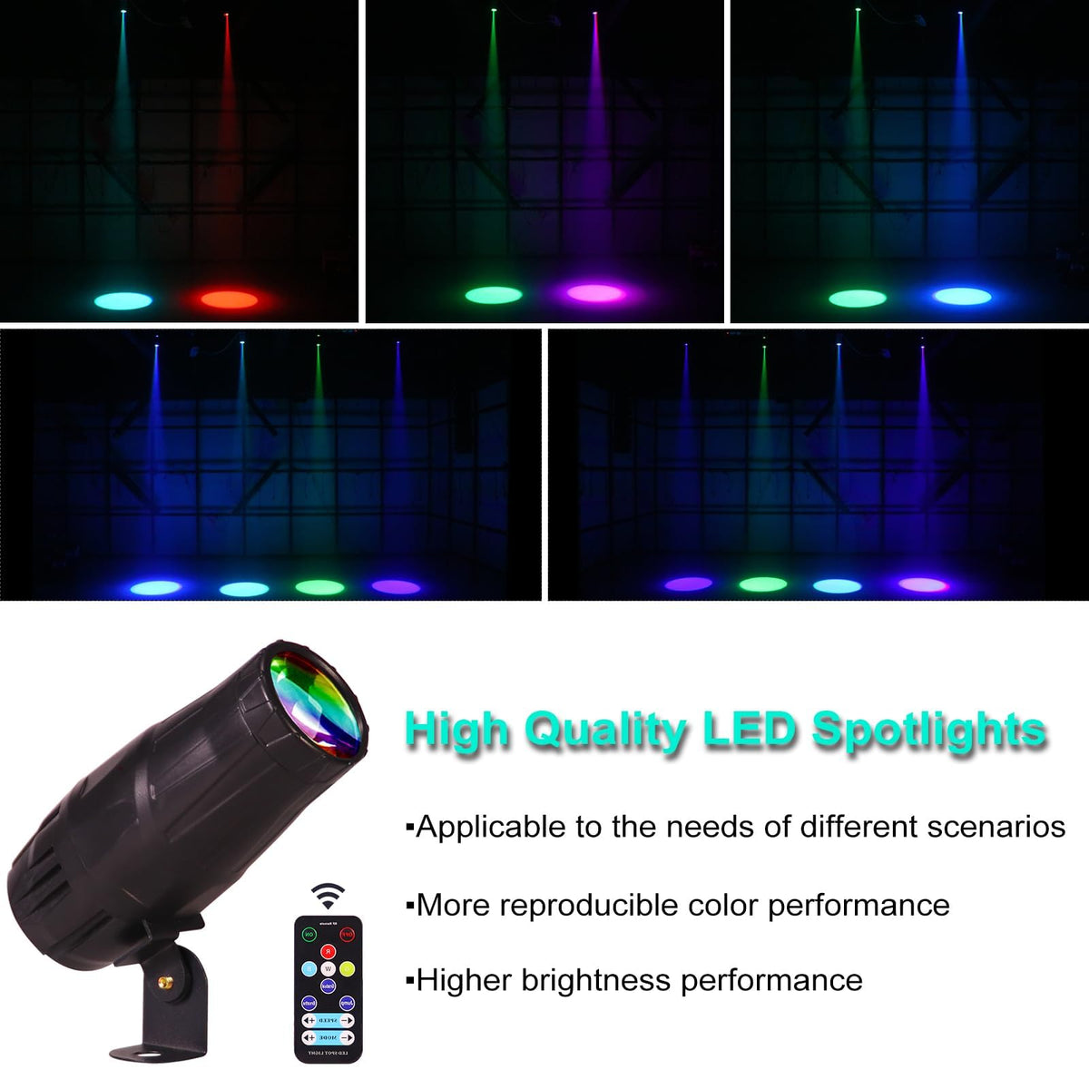 Ecostrobe LED Pinspot Light,Stage Spotlight Mini 15W RGBW Disco Ball Spot Lights 4 in 1 Stage Lighting Mirror Ball Light with Remote Control for DJ Disco Party Bar Club Wedding (2, Black)