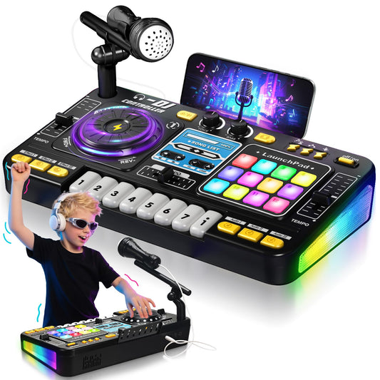 CL FUN DJ Mixer for Kids, Kids DJ Mixer Table with DJ Turntable - Black