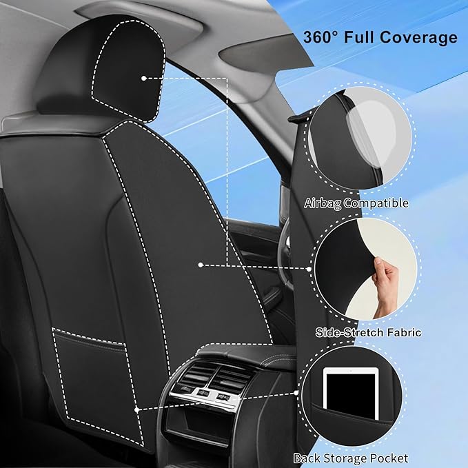Fit Civic Car Seat Covers for Honda Civic 2020-2026 Sedan(Not for Coupe) - Premium Full Coverage Leather, Waterproof All Weather Breathable Seat Cushion Protector, Full Set, Black+Pink
