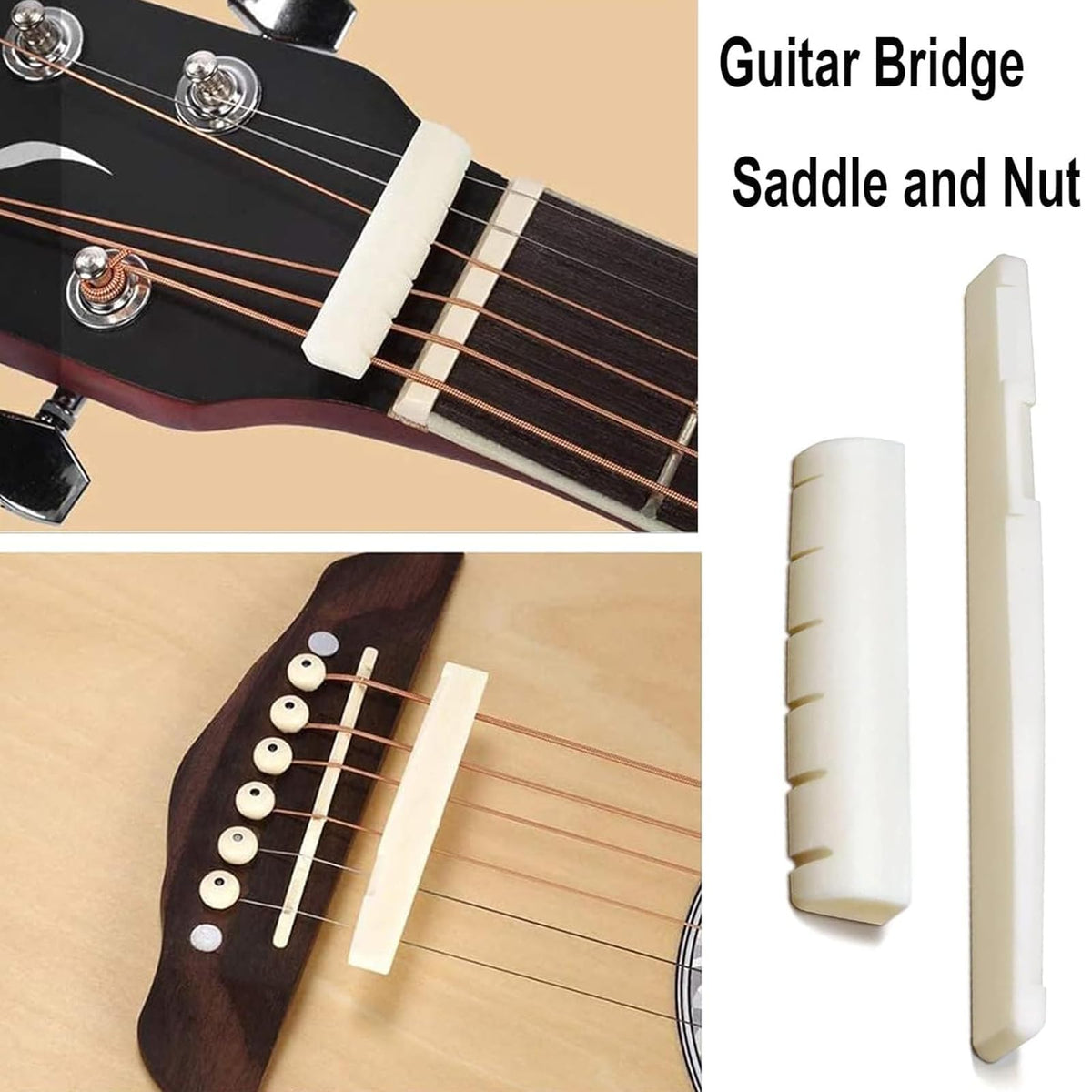 JINWEE Guitar Accessories Kit Including acoustic Guitar Strings, tuner, capo, 3-in-1 restring tool, picks, bridge pins, guitar nuts saddles and Fretboard Stickers(48 Pcs)