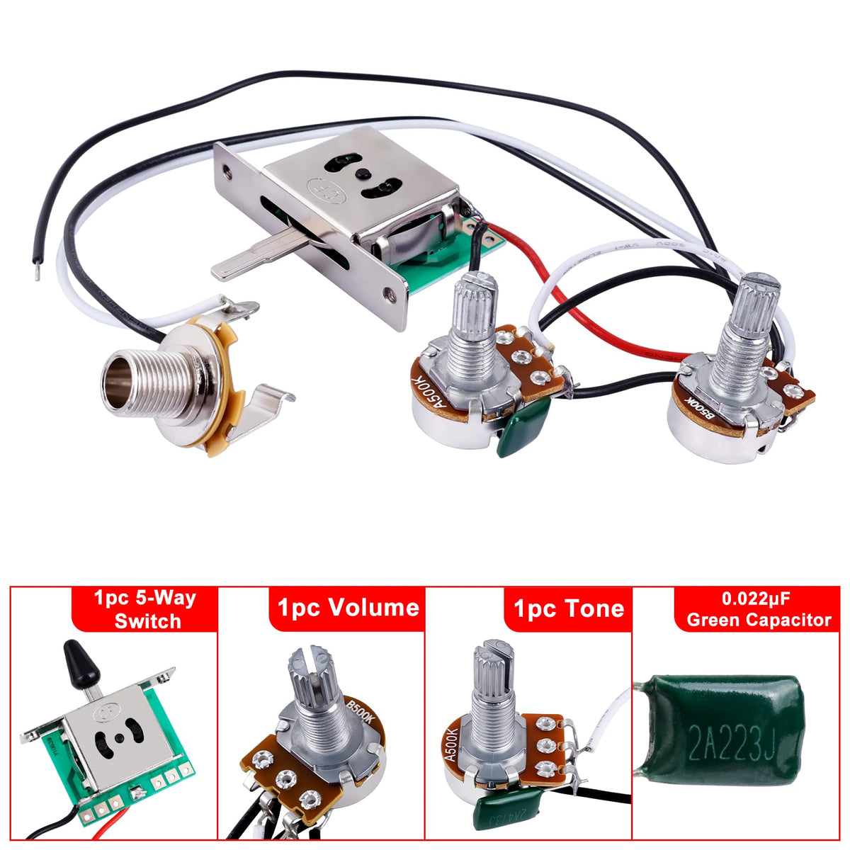 Banworks Electric Guitar Wiring Harness Kit 1 Tone 1 Volume Prewired 500K