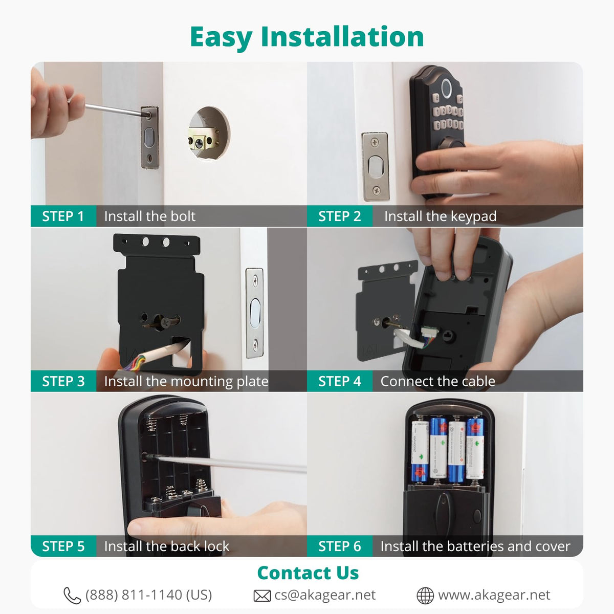 AkaGear DS10 Pro Keyless Entry Door Lock with Fingerprint, Satin Nickel