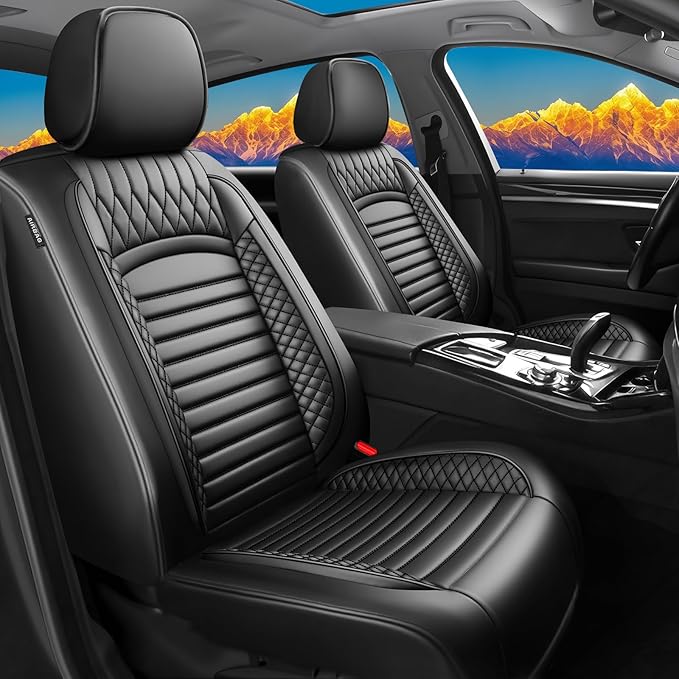 Fit Forester Car Seat Covers for Subaru Forester 2007-2025 2026 - Upgraded Premium Waterproof & Breathable Leather, Airbag Compatible, All-Weather Seat Cushion Protector (2 Front/Black)