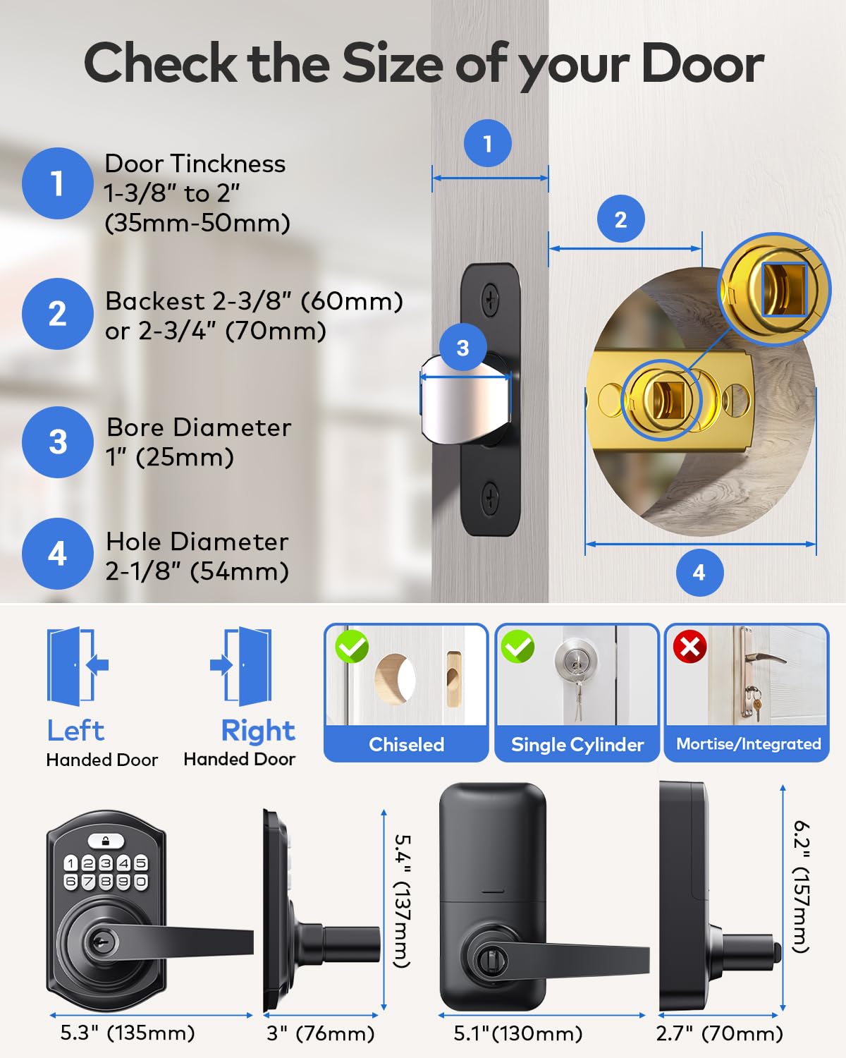 TEEHO TE004 Keyless Entry Door Lock Handle with Keypad, Matte Black