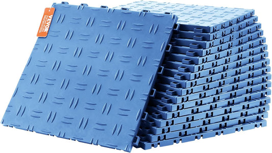 VEVOR Interlocking Garage Floor Covering Tiles, 12x12x0.53 inch, 50 Pack, Non-Slip Double-Sided Texture, for Garages, Basements, Repair Shops, Blue