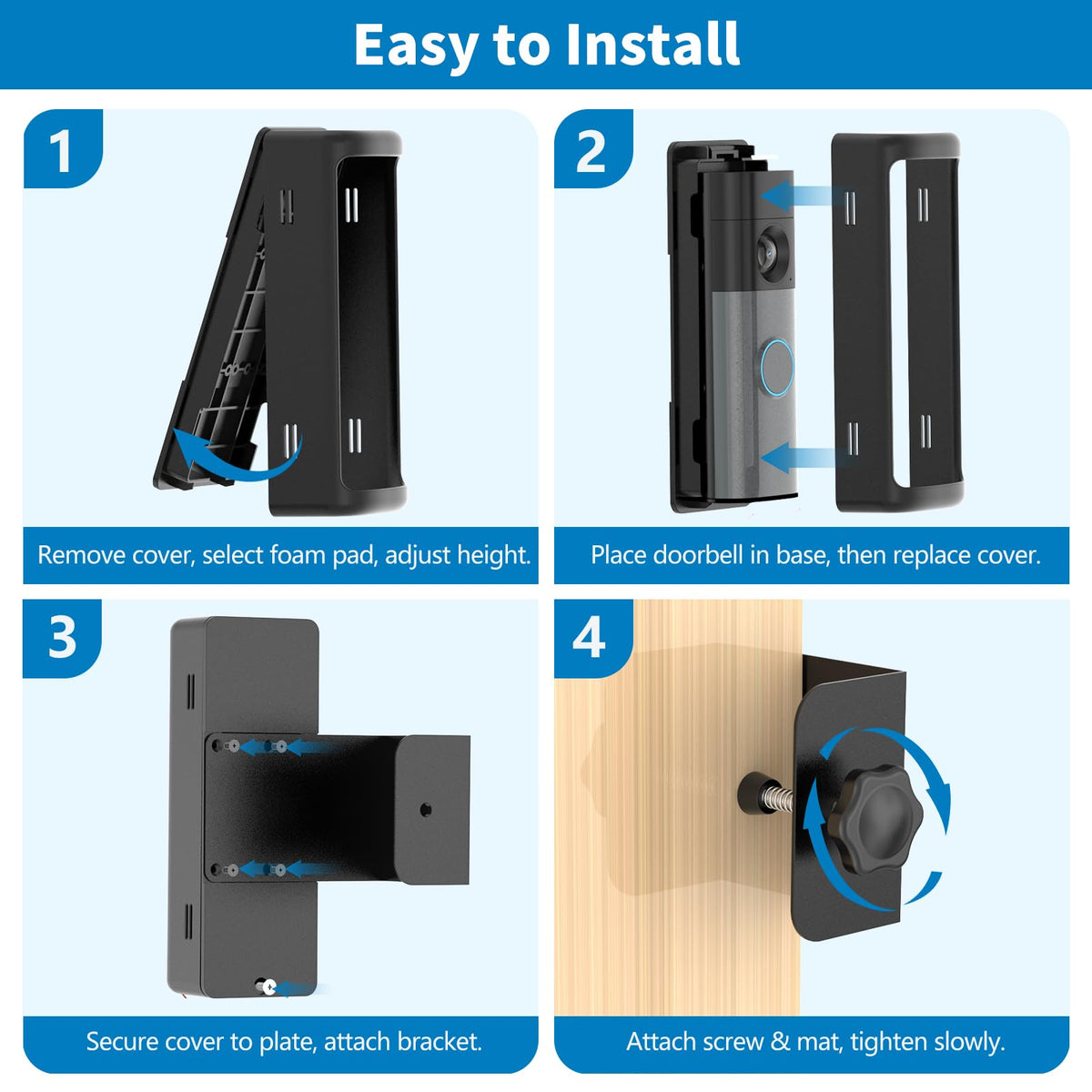Anti-Theft Ring/Blink Doorbell Mount for 2026 Newest Battery Doorbell/Plus/Pro (2nd Gen), No-Drill Camera Doorbell Kits, Non-Blocking Motion Sensor, Accessories for Apartment & Rental, Black