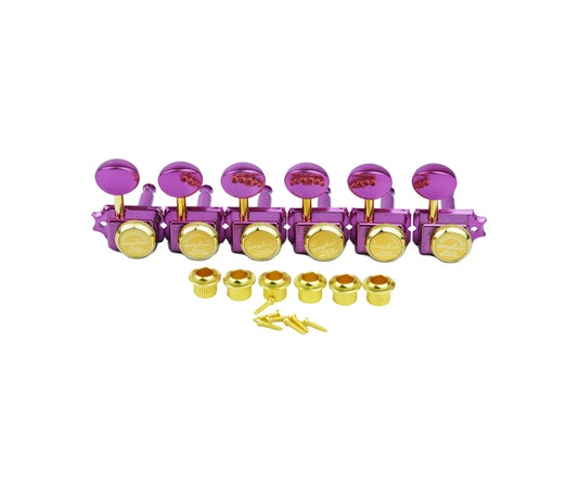 Guyker 6 Inline Vintage Guitar Lock String Tuners – Locking Tuning Key Pegs Machine Heads Replacement Parts for ST TL Style Electric, Folk or Acoustic Guitars – GK55SP, Pink+Gold
