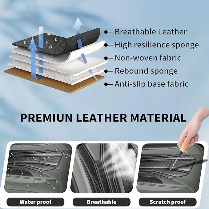 Fit Frontier Car Seat Covers Premium Leather for Nissan Frontier 2009-2025 2026. Waterproof， Breathable, Scratch-Resistant & All-Weather Seat Cushion Protector（Full Set,Gray&Black