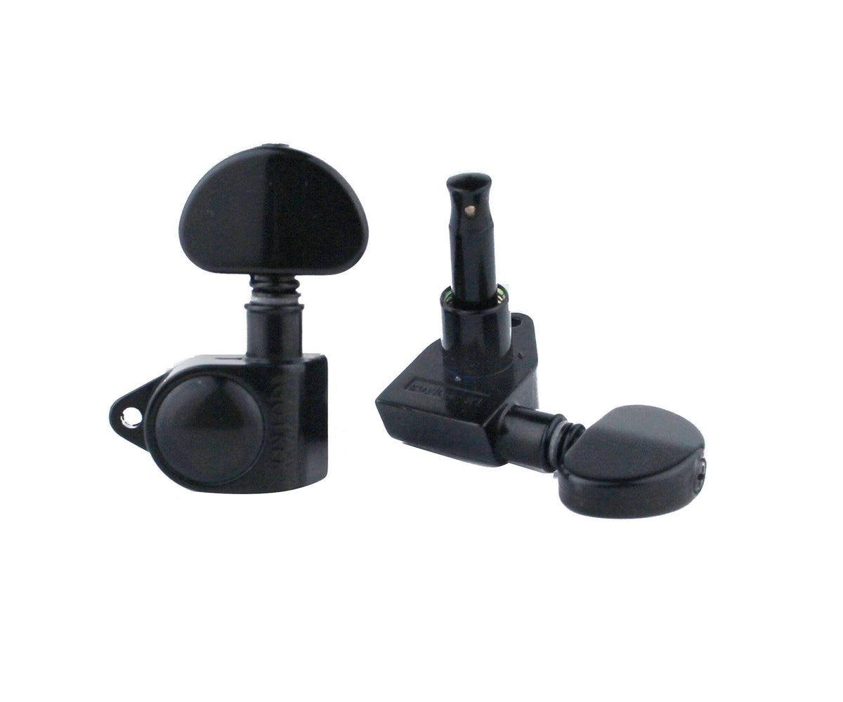 Guyker Guitar Machine Heads (3L + 3R Handed) – 1:21 Sealed Tuners Tuning Key Pegs with Big handle Replacement for Electric, Folk or Acoustic Guitars – Black, GK102B