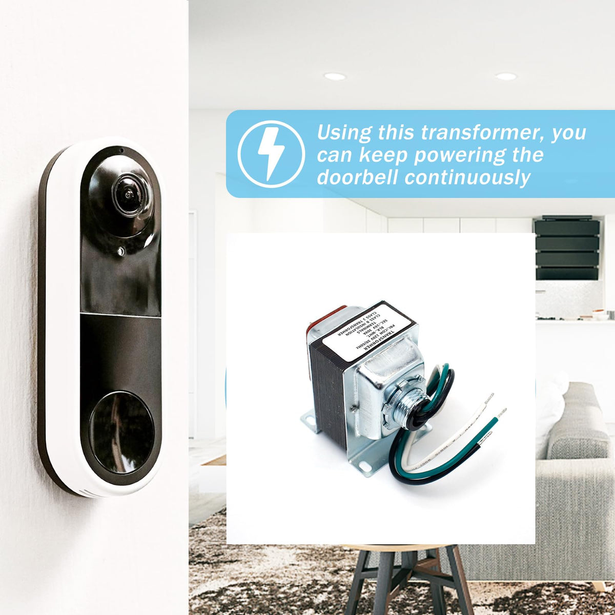 16V 30VA Doorbell Transformer for Ring Video Doorbells