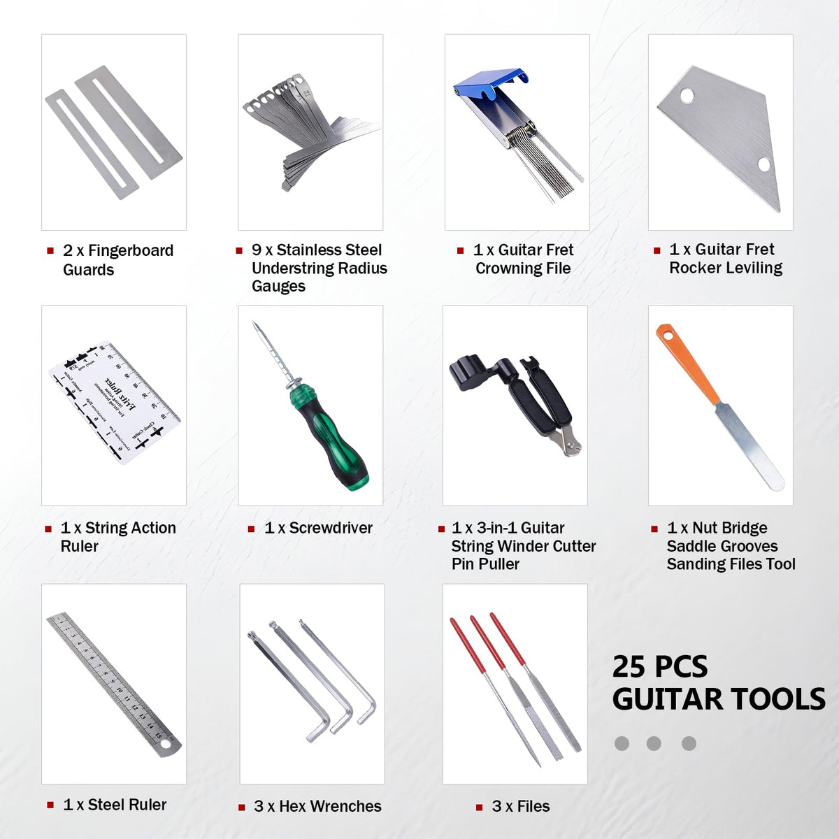 Banworks 25 Pcs Guitar Repairing Tools Setup Kit with Carry Bag
