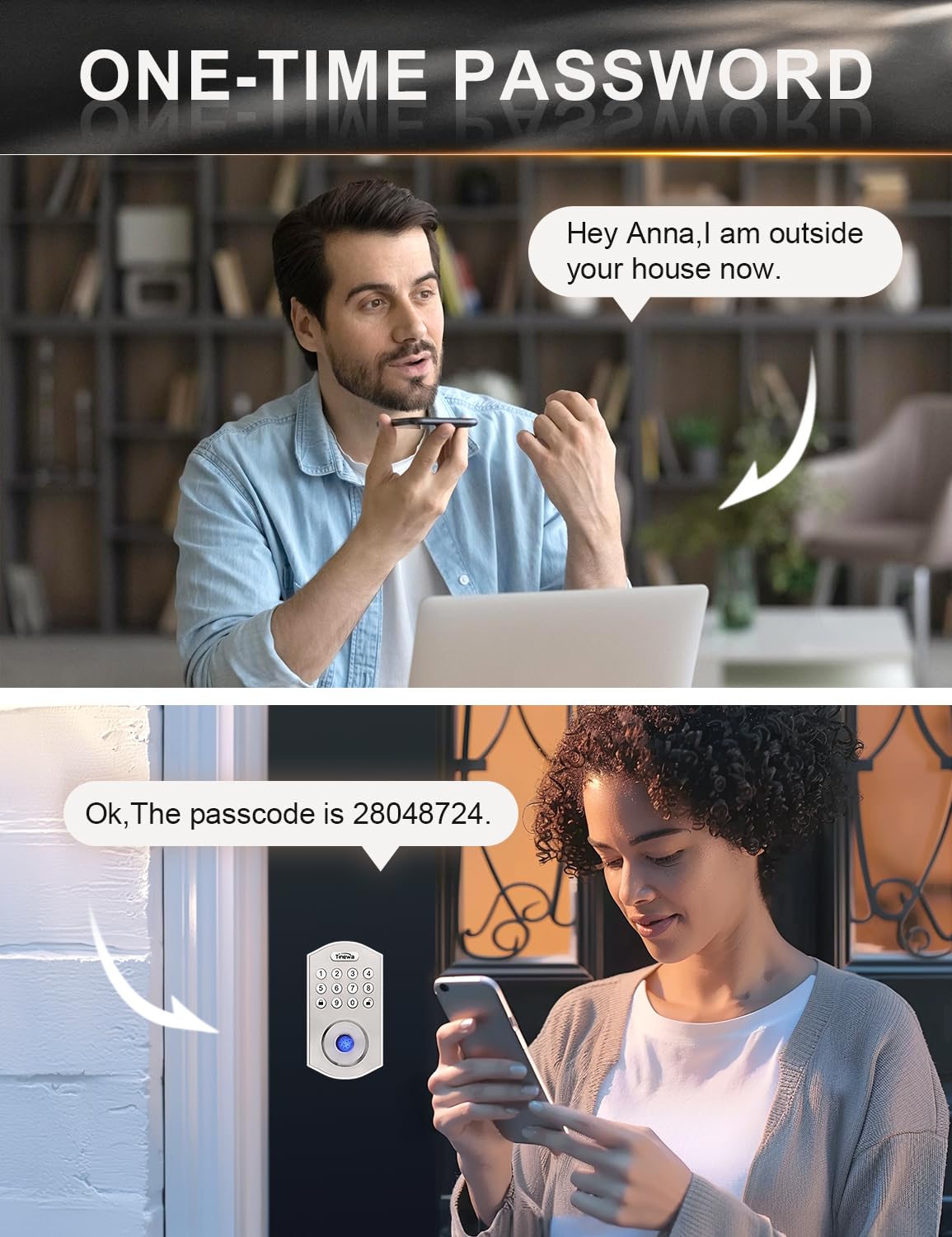 Tinewa Smart Locks for Front Door - Satin Nickel Keyless Entry Door Lock with Flat Ball Door Knobs, Electronic Digital Keypad Deadbolt with Fingerprint, APP Control, Easy Installation, Home Security