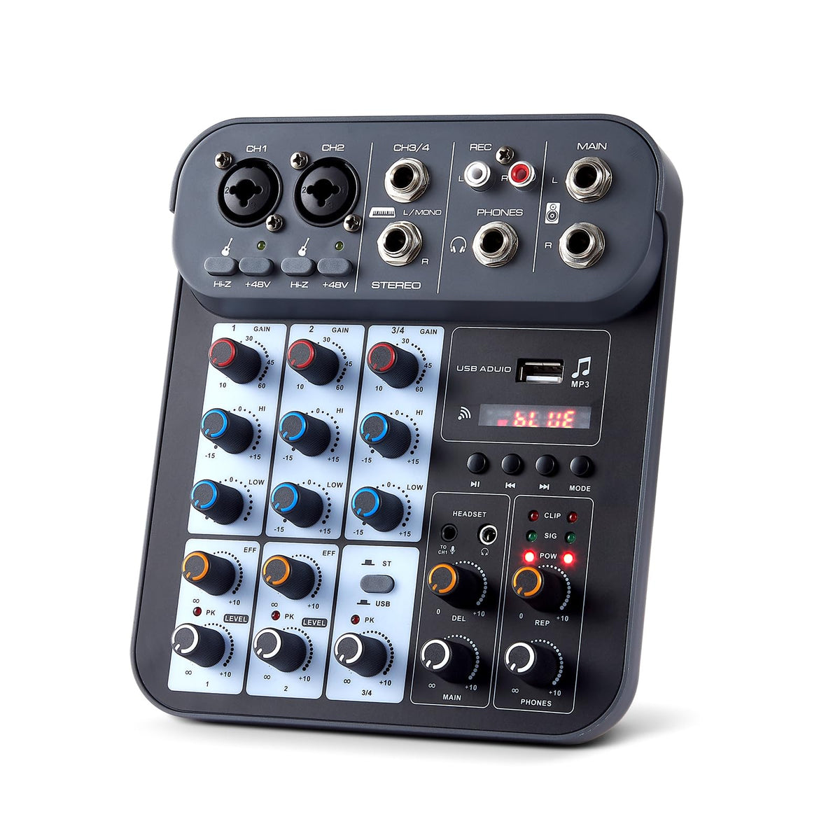 Boeska 4 Channel DJ Audio Mixer, DJ Mixers Sound Board, Sound Mixer Board XLR 1/4" Interface, BT USB MP3 Computer Input 48V Phantom Power Stereo Karaoke DJ Studio Streaming KTV Stage
