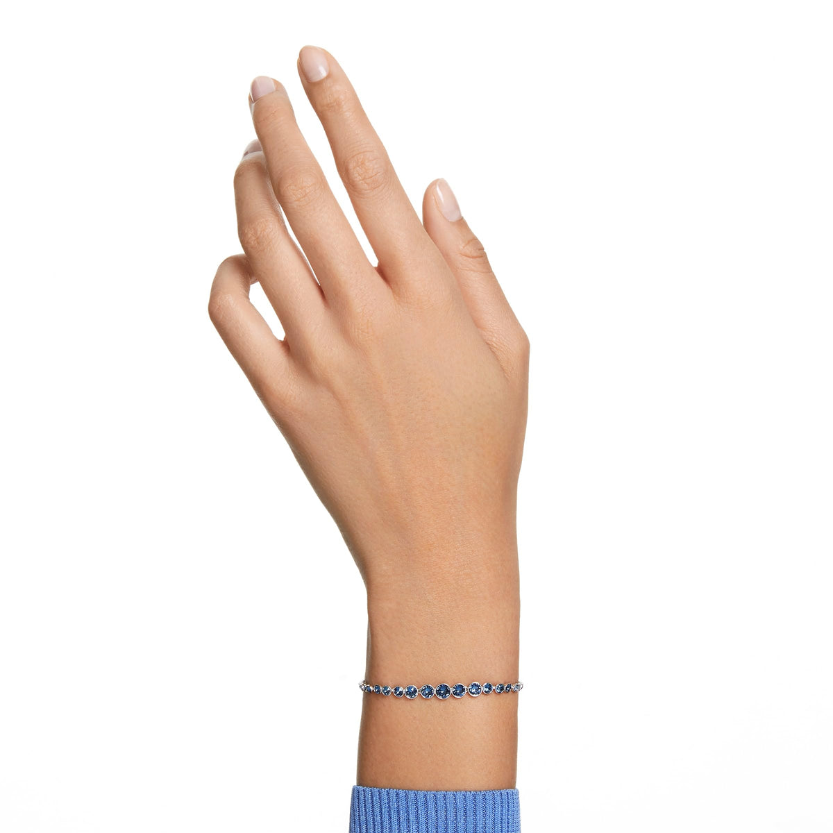 Swarovski Imber Emily Bracelet, Round Blue Crystals on Rhodium Finished Band, Part of the Emily Collection